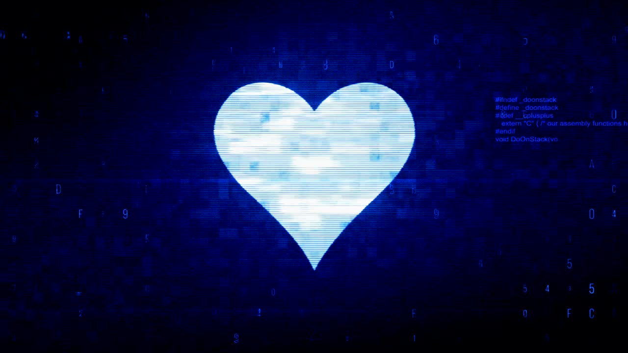 게임 카드 심장 슈트 기호 디지털 픽셀 노이즈 오류 애니메이션