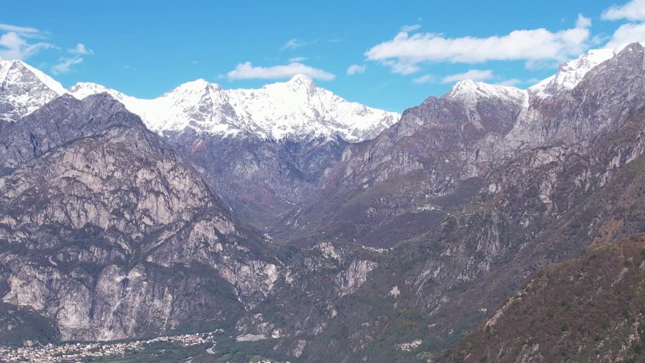 Stunning aerial view of the Italian Alps with snow-capped peaks