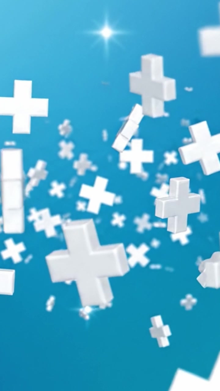Dynamic White Plus Signs Floating Against a Blue Background, Representing Growth, Addition, and Positive Changes in a Vibrant Digital Environment