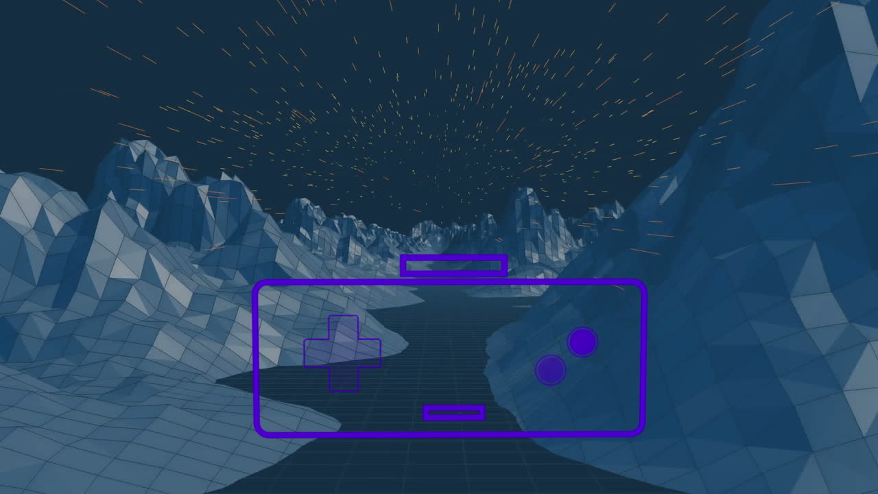 Animation of game pad in metaverse space on navy background