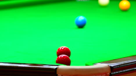 close up of snooker shooting on snooker table. game of snooker.