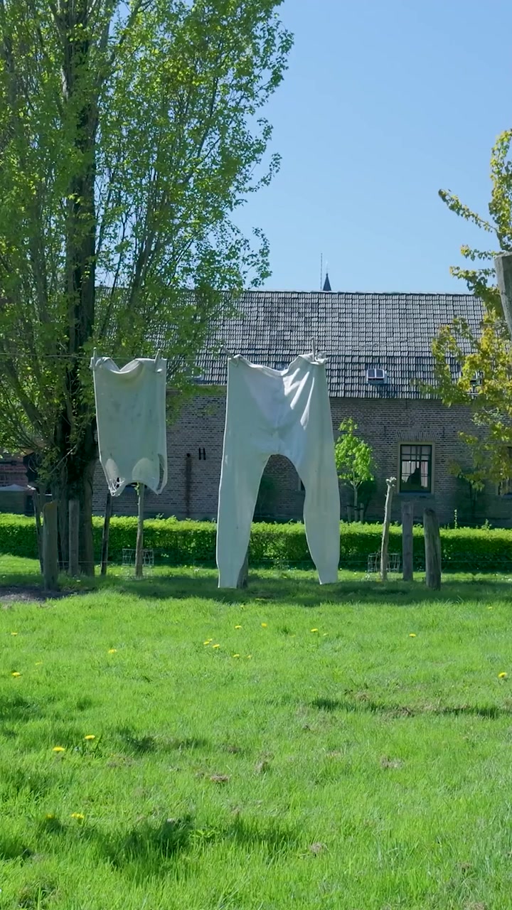 White Laundry Drying on a Clothesline in a Sunny Rural Field