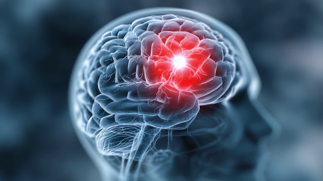 Detaljerad visualisering av den mänskliga hjärnan som belyser områden med neural aktivitet och särskilt fokus på neurala banor som indikerar potentiella insikter i hjärnans funktion
