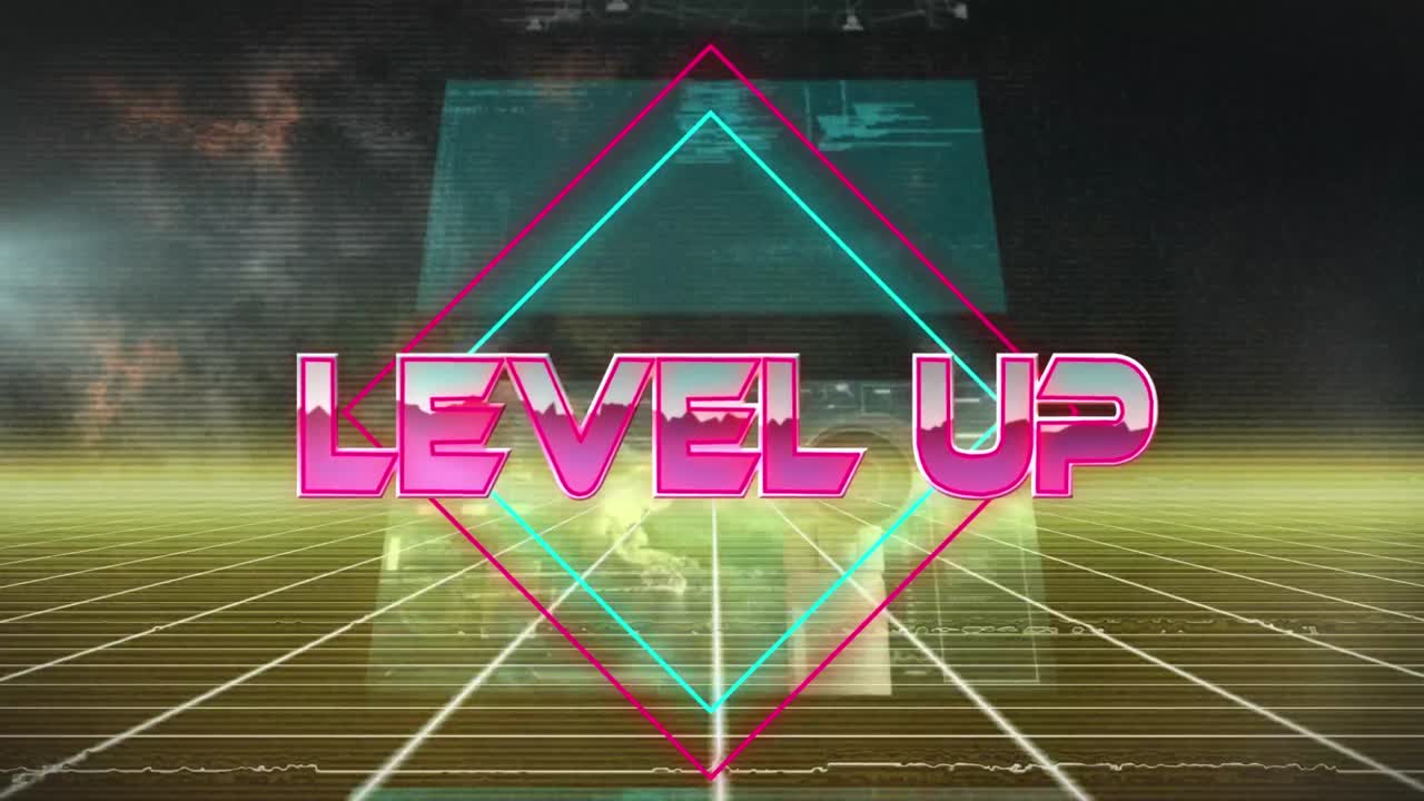 스크린으로 디지털 추상 공간에서 레벨을 올리는 애니메이션