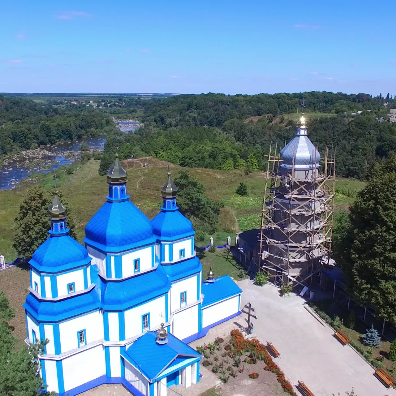 Aerial View of a Church in Eastern Europe