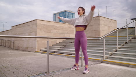 woman stretching outdoors