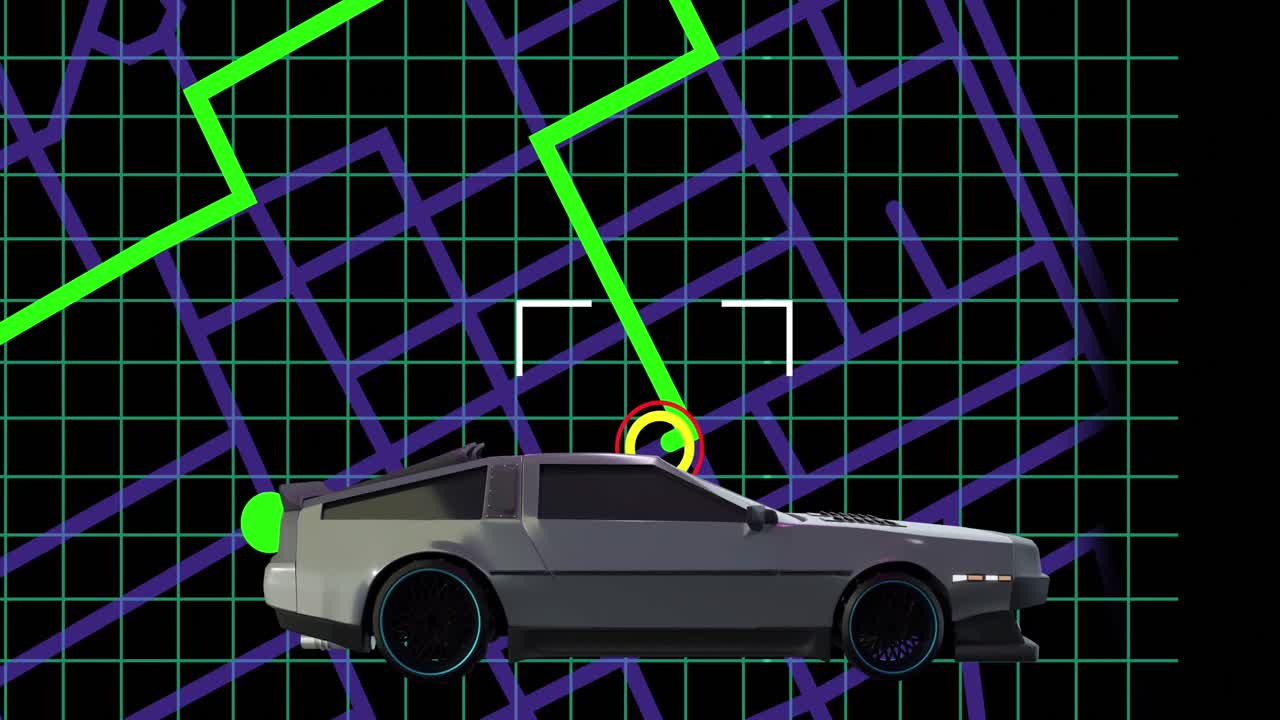 анимация цифрового интерфейса с картой над вождением автомобиля