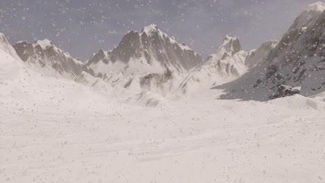 Escena-De-Invierno,-Montañas-Nevadas,-Con-Nieve-Cayendo,-Animación-3d,-Escena-Animada,-Zoom-De-Cámara