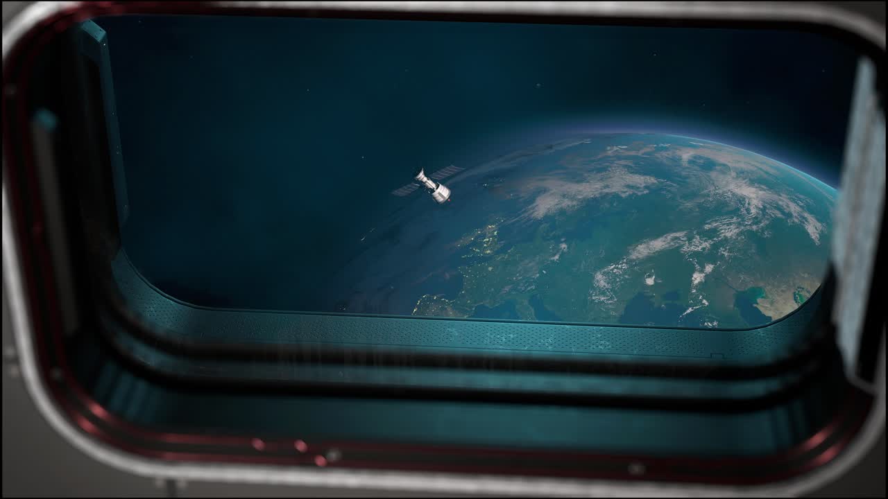 Breathtaking View Of The Planet Earth As Seen From The International Space Station Porthole. Satellite Flying