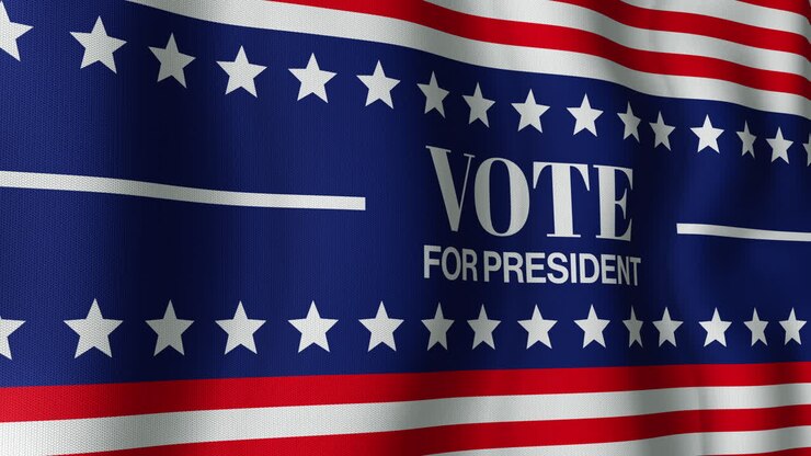 Animazione del testo "vota per il presidente" su bandiera americana