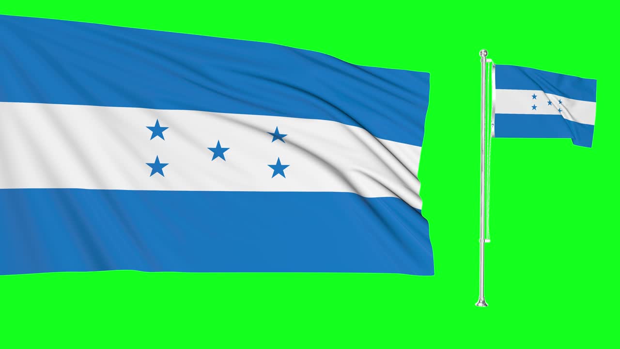 pantalla verde honduras dos banderas agitando el mástil de la bandera hondureña animación 3d clave de croma
