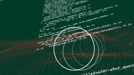 animación del procesamiento de datos y círculos blancos que giran sobre un fondo verde.