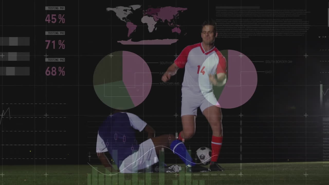 animación del procesamiento de datos financieros sobre diversos jugadores de fútbol masculino