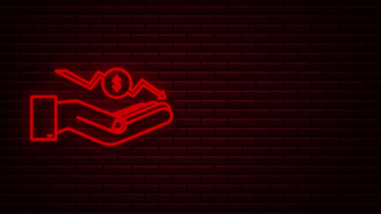 손에 네온 달러 표지판 모션 그래픽