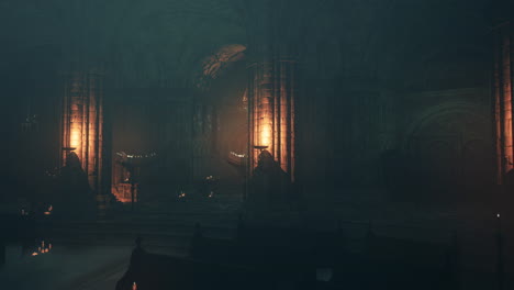 dark, ancient gothic chamber with candlelight