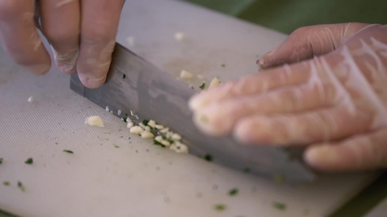Mincing Garlic with Gloves