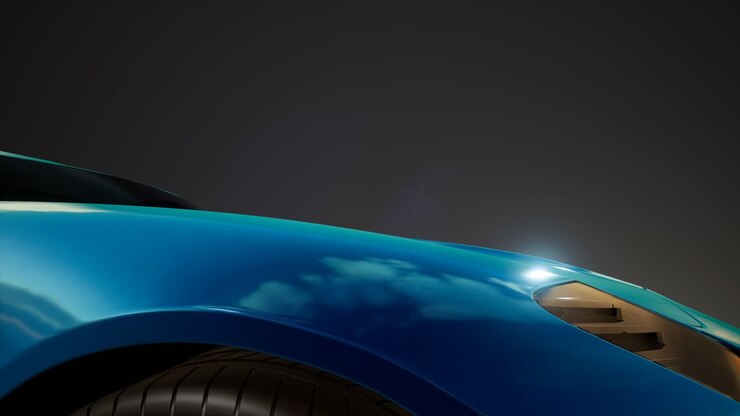 auto sportiva di lusso in uno studio buio con luci brillanti