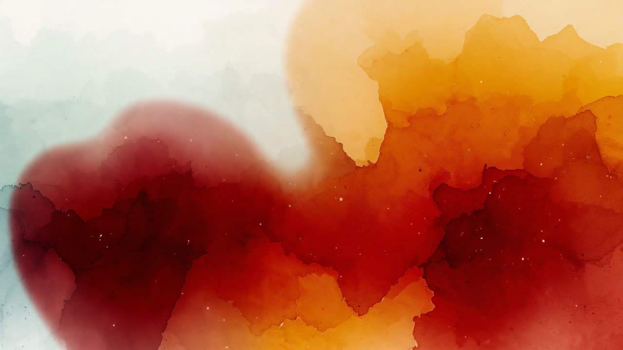 Starting with teal and orange watercolor washes merging into red gradient over off-white background