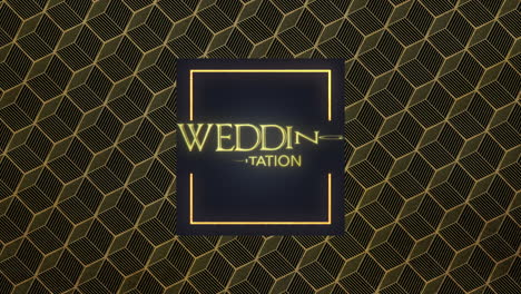 Wedding-Invitation-in-frame-with-gold-cubes-pattern