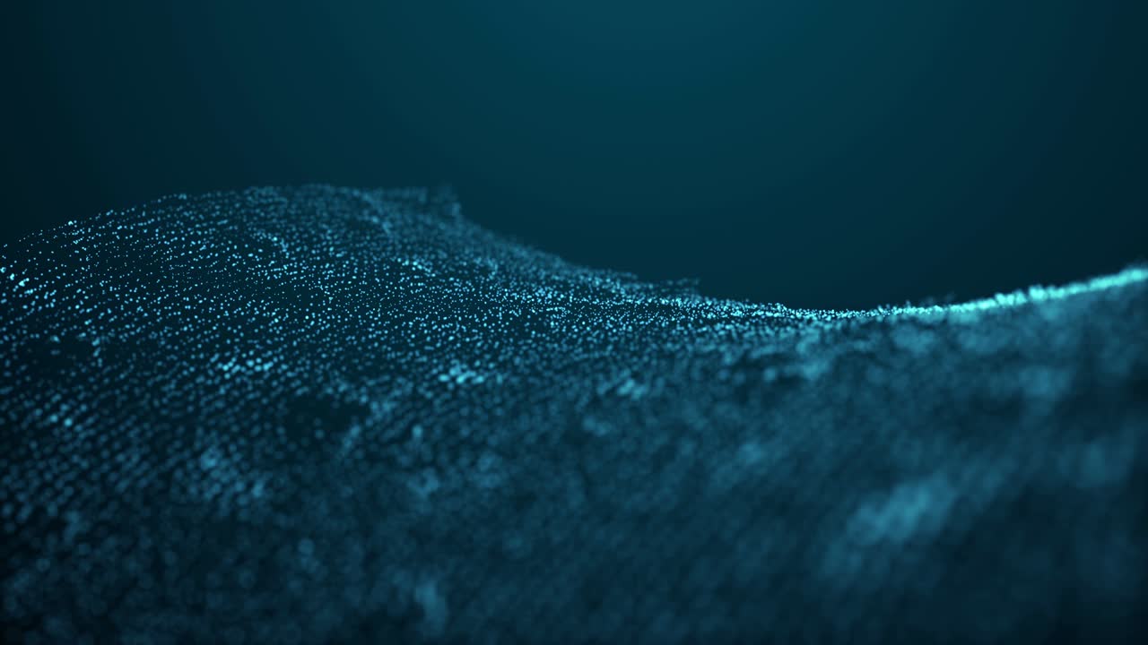 partículas de polvo espacial flujo de onda vídeo 3d movimiento abstracto bucle moderno sin costuras azul brillante borroso fondo animado futurista