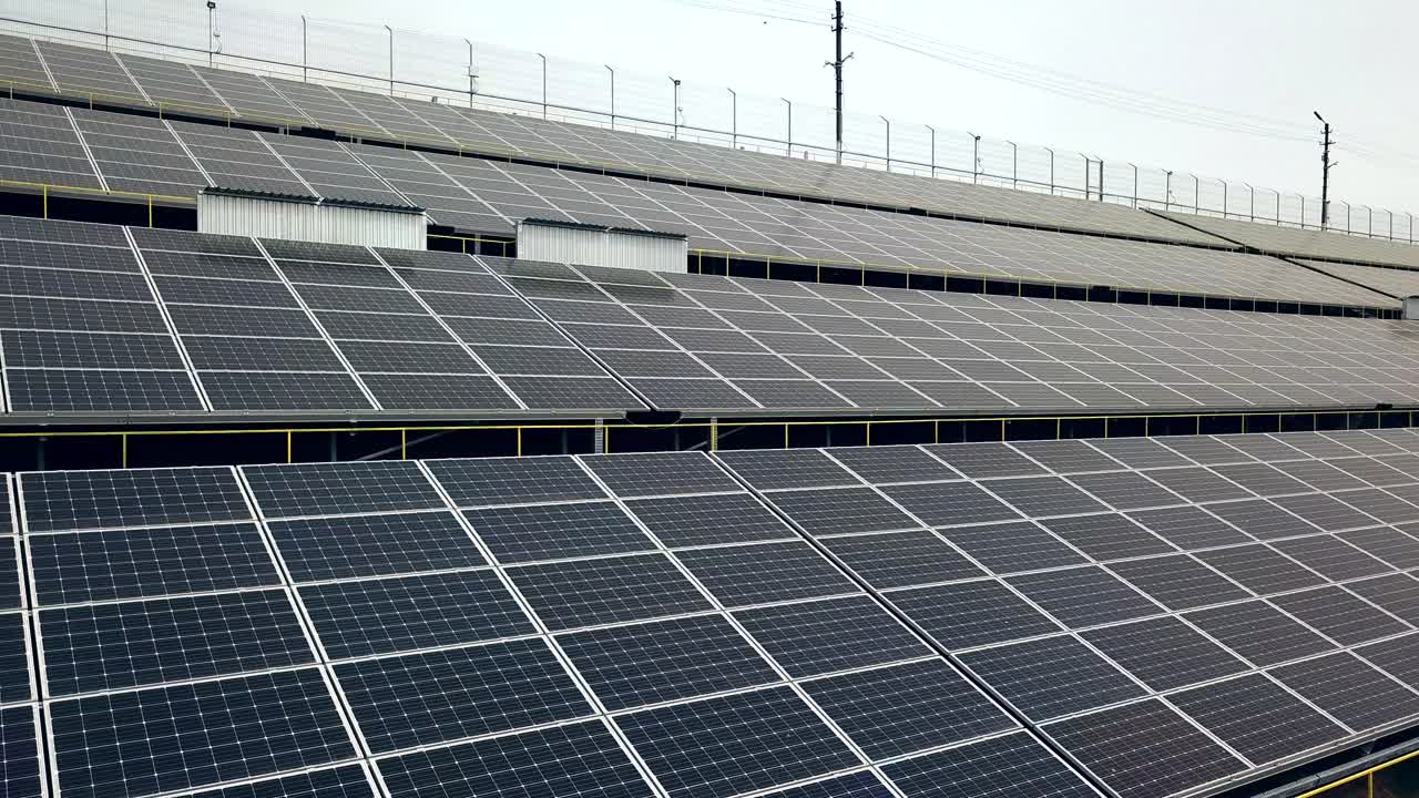 Solar panels. Power station. Blue solar panels. Alternative source of electricity. Solar farm. Source of ecological renewable energy.