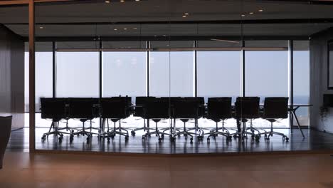 opening window curtain in empty conference room in modern office