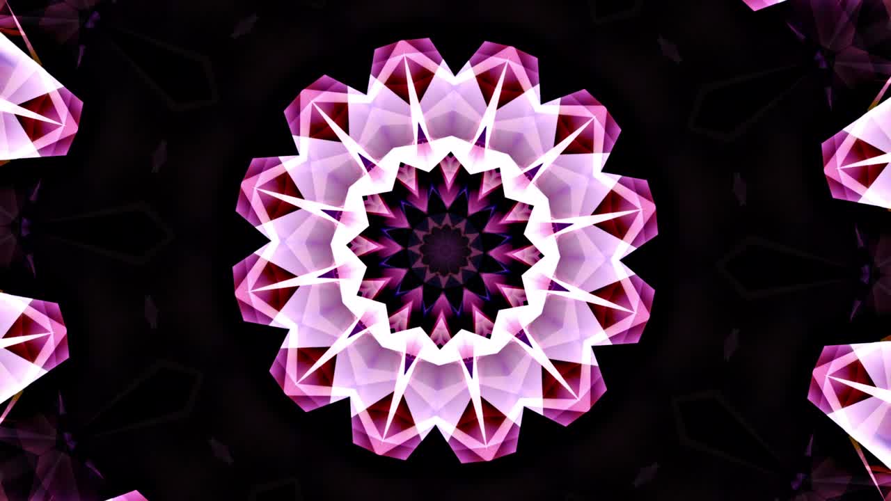 abstracto parpadeo rosa púrpura hipnótico caleidoscopio complejo brillante hi-tech futurista neón mandala túnel giratorio fondo geométrico. iluminación moderna de colores luz ultravioleta fluorescente. bucle sin costuras 4k 3d.