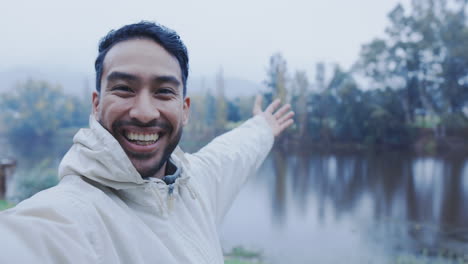 Man,-face-and-video-call-in-nature