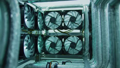 close-up view of a server cooling system with multiple fans