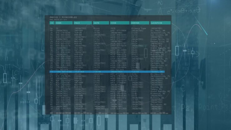 Animation of statistical data processing against empty computer server room