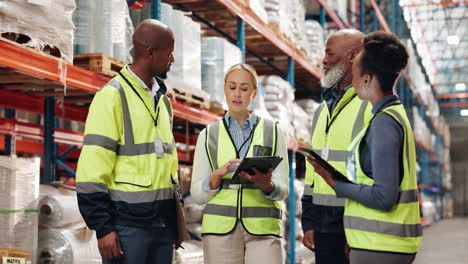 team of warehouse workers shaking hands