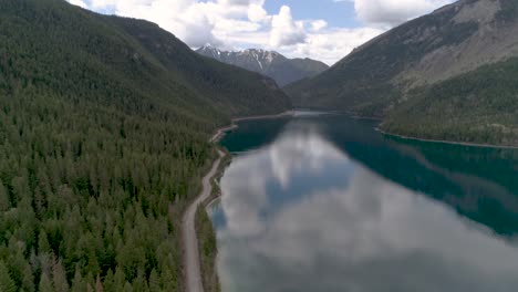 lake in the canadian rocky mountains - aerial footage