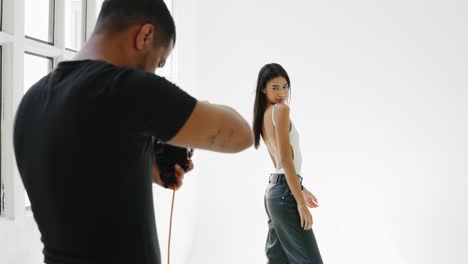 Fashion photoshoot in a studio with natural light
