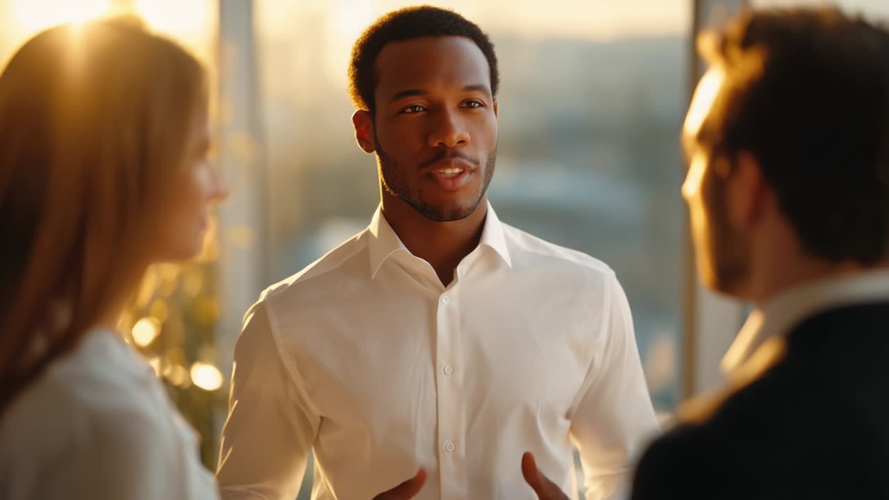 A Graceful Sunset Conversation: Engaging Interactions Among Friends in a Brightly Lit Room as the Sun Sets, Highlighting Emotional Connections and Joyful Expressions Amidst the Warm Glow of Sunset