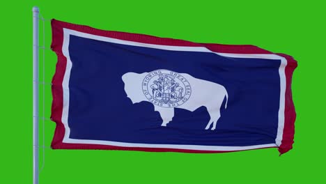 state flag of wyoming waving in the wind against green screen background