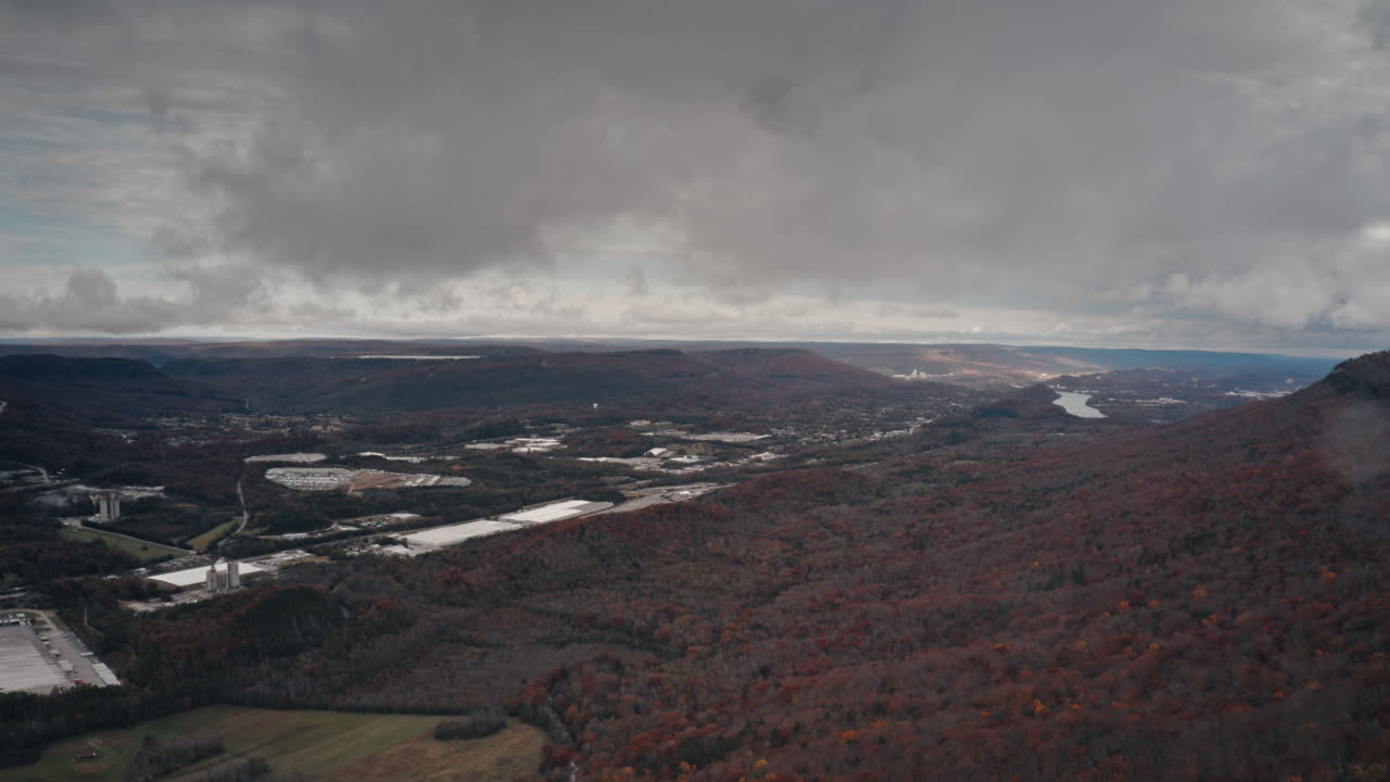 Aerial Timelapse of Lookout Valley in Chattanooga, TN. With stormclouds and raindrops.