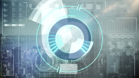 animation of clock moving fast over scope scanning and data processing on screen
