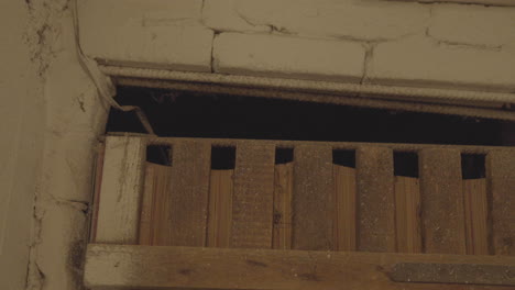 close-up of wooden rafters in an old basement