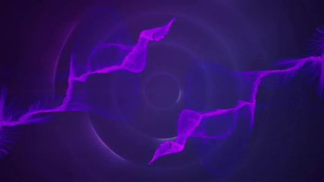 animation of purple waves and rings of light moving on dark background