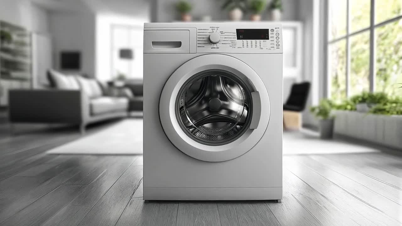 Modern White Front-Load Washing Machine in a Home Interior