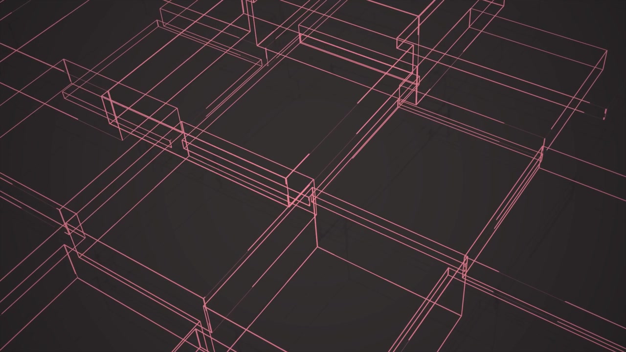 Abstract Pink Wireframe Grid Pattern Forming on Dark Background