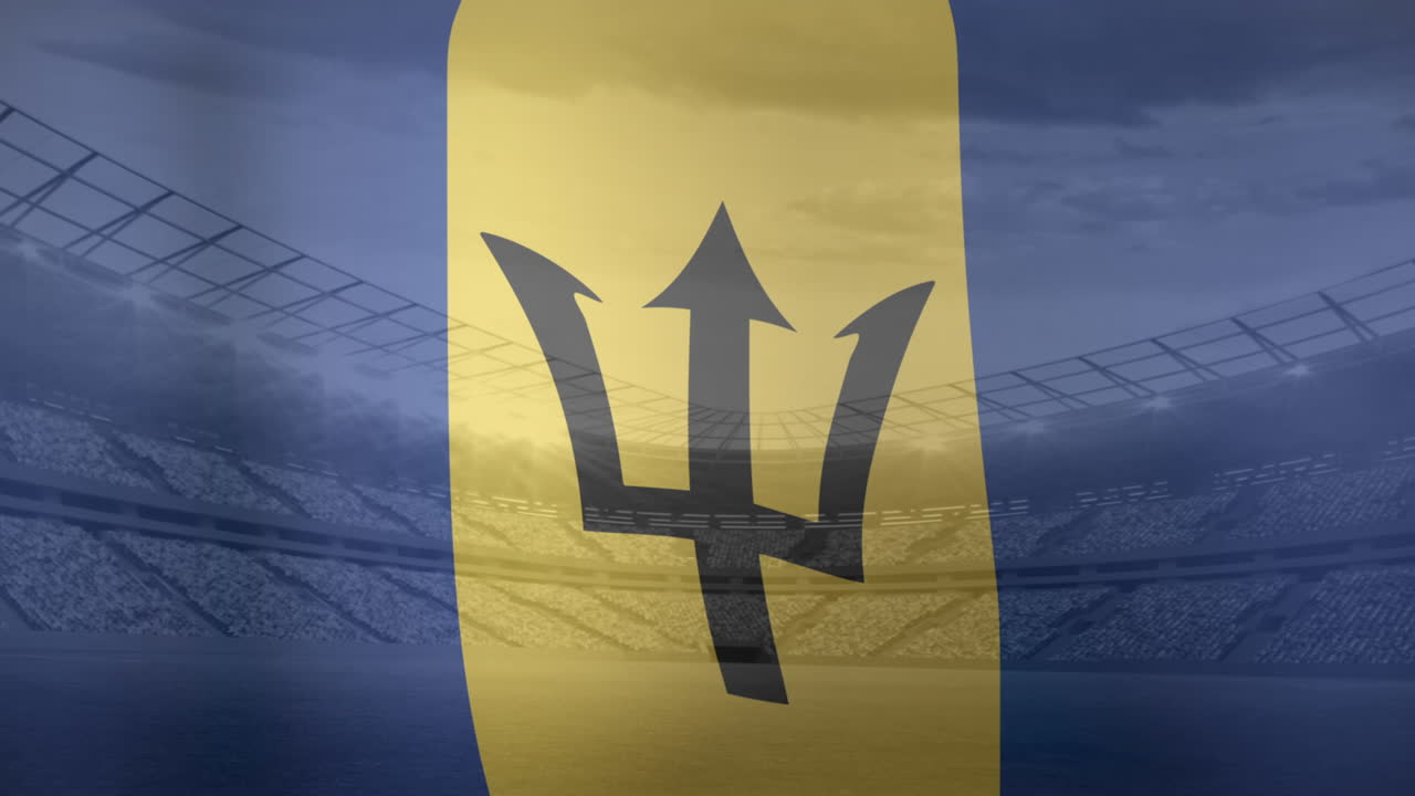 animación de la bandera de barbados ondeando sobre el estadio deportivo