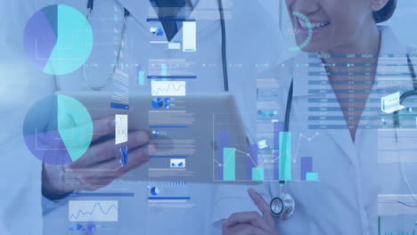 animación del procesamiento de datos financieros sobre diversos médicos