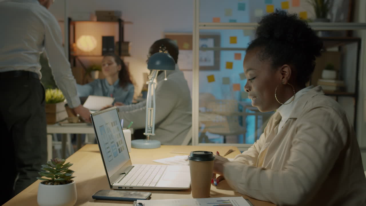 Businesswoman Working Late in Office
