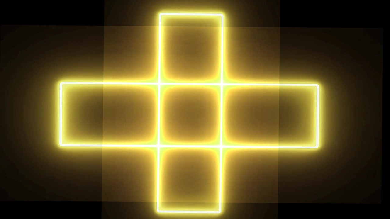 Glowing Yellow Neon Cross Shape Pulsing on Black Background