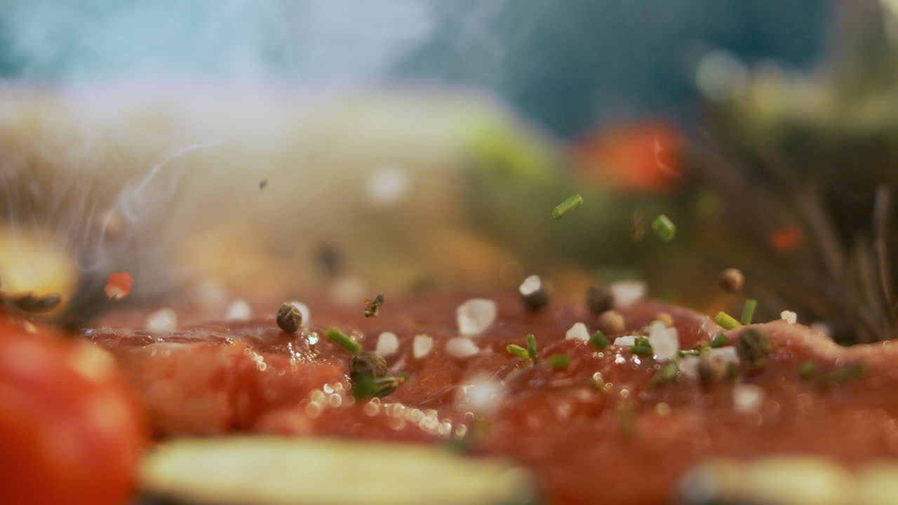 그릴 전에 스테이크를 향신료로