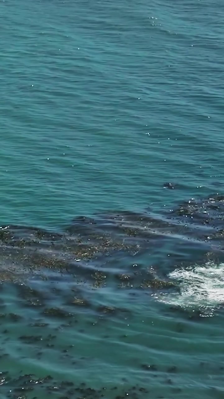 Water en rotsen aan de kustlijn van Californië, van bovenaf waargenomen