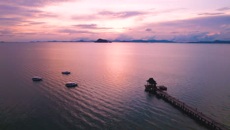 aerial shot of the sunset at sea