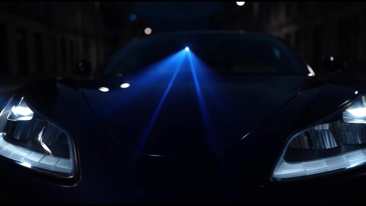 Close-up of Modern Sports Car Headlights Glowing at Night