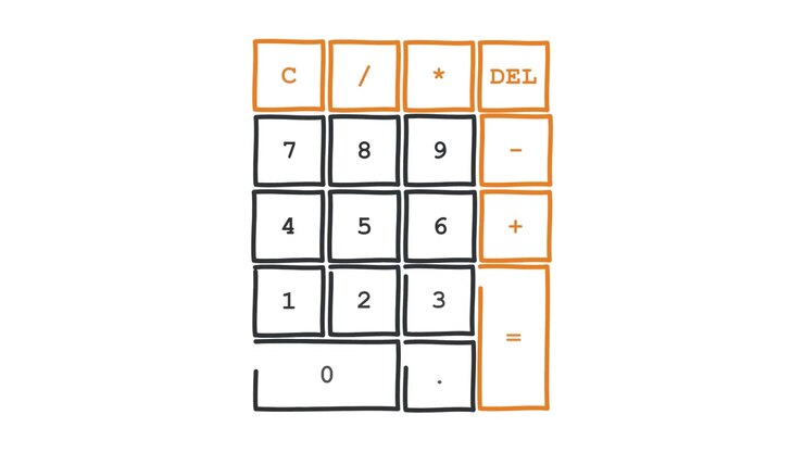 Hand-Drawn Animation of a Calculator Keypad Appearing on White Background